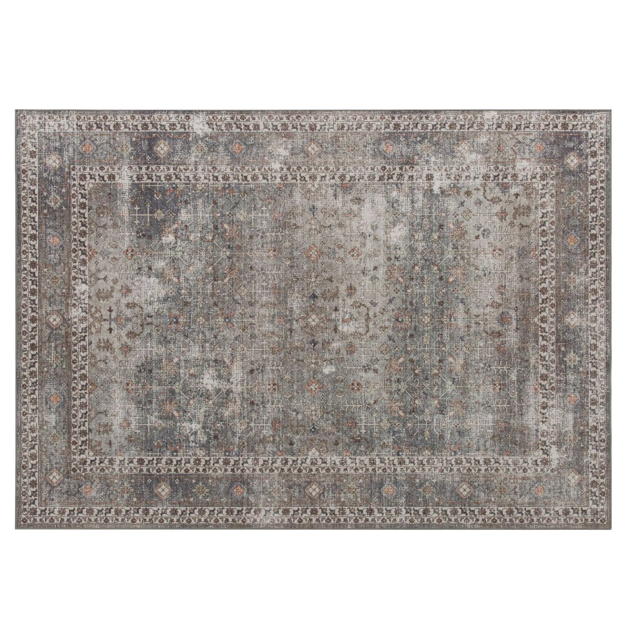 Rectangular 5x7 Area Rug, Washable Non-Slip Traditional Chenille Carpet, Foldable for Living Room, Dark Mixed-Brown