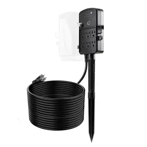 VEVOR Outdoor Power Stake,  50FT Extension Cord, Outdoor Power Strip Weatherproof with Cover, Remote Control Dusk to Dawn Light Timer Waterproof, 6 Outlets, 1875W/15A, for Christmas Lights, Garden