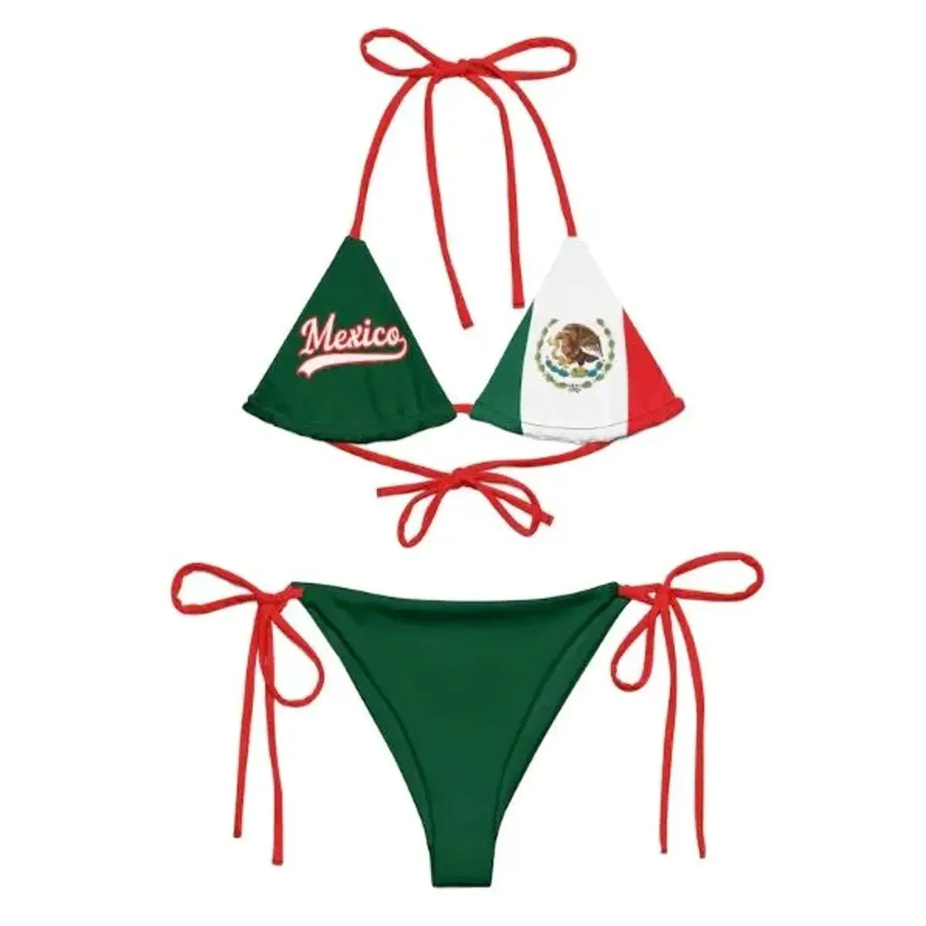 Mexico Flag Sport String Bikini – Recycled Athletic Fit Swimwear With Bold All-Over Heritage Print AWZ
