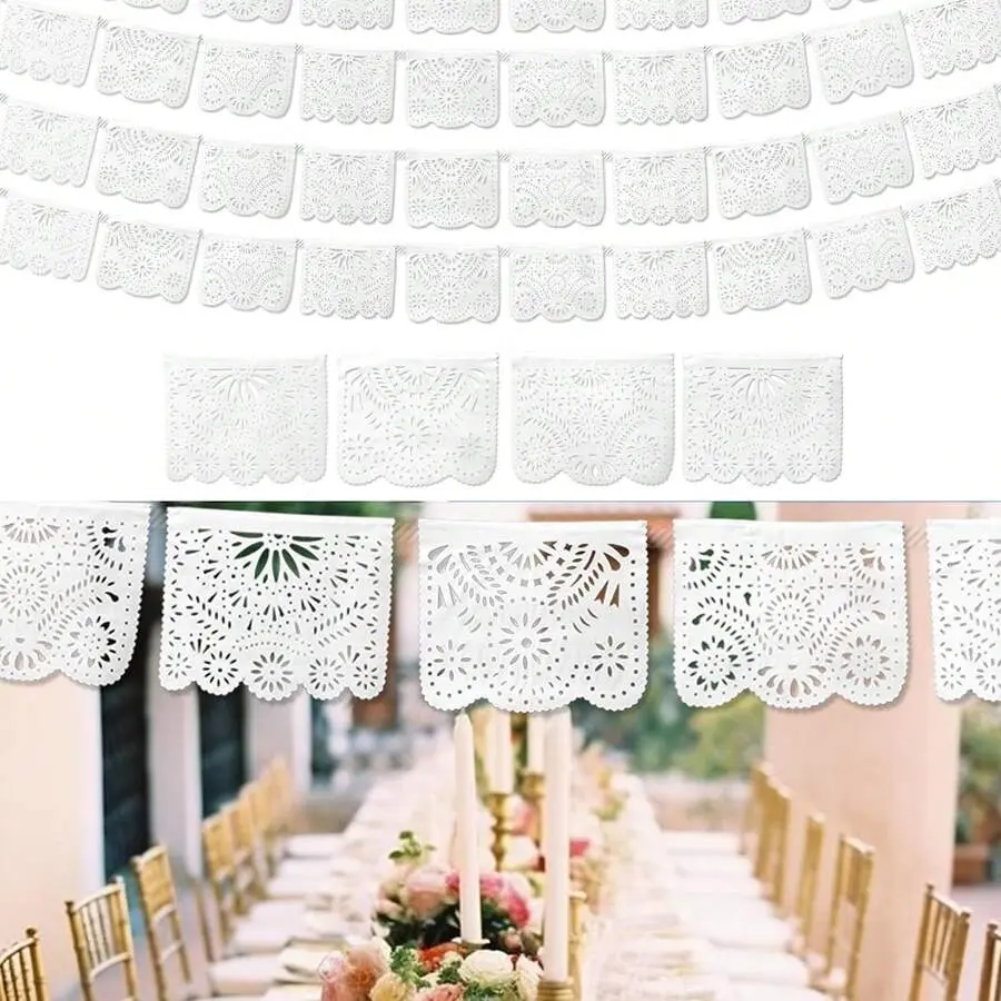 Mexican Theme 60-Piece PE Hollow Banner Group Set, Wall Decor Flags, Wall Hanging Backdrop, Outdoor Party Decoration Supplies