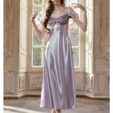 Glazed Purple Satin Dress Elegant Party Dresses Cocktail Party Dresses