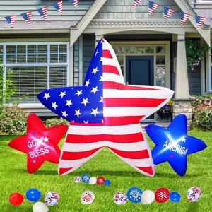 7 FT 4th of July Inflatables Outdoor Decorations, American Stars Decoration Built-in 3 Led Blow Up Memorial Patriotic Inflatable Independence Day for Party Procession Yard Outdoor Indoor