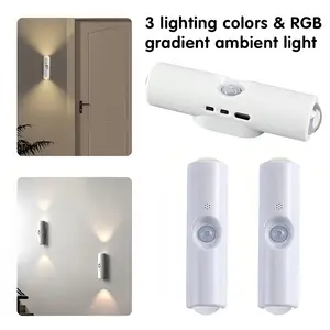 3 Pack Rechargeable LED Night Light with Motion Sensor RGB Color Changing Dimmable Ambient Wall Light Magnetic Decorative Lamp 1000mAh Battery USB C Charging 360° Rotatable Design