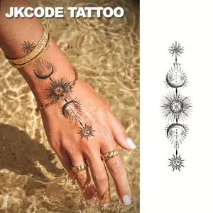 Waterproof Semi-Permanent Tattoos, Hands, Feet, Ramadan Eid Temporary Tattoos, Sun and Moon, Leaves, Crescent, Butterfly, Botanical, Aesthetic, Minimalist, Hand-Drawn, Lasts 15 Days, Tattoos For Women.