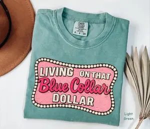 Comfort Colors Shirt, Living On That Blue Collar Dollar T-Shirt, Patriotic Retro Western Graphic Tee, Funny Working Class Cowboy Shirt, Boots & Truck USA Shirt