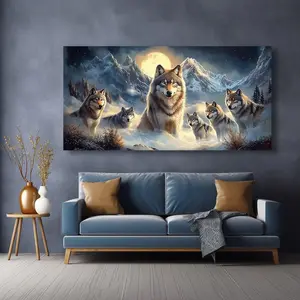 Large Midnight Wolf Diamond Painting Kit, Full Round Drill Art, Frameless Home Decor for Living Room, Bedroom, Hallway, Perfect Gift