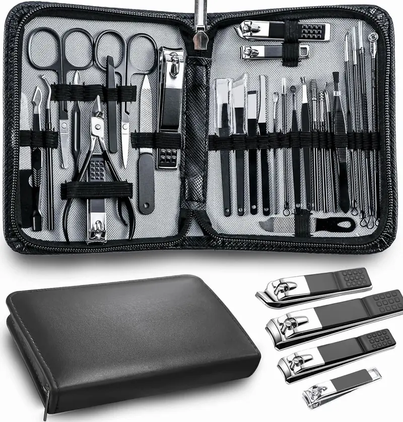 Manicure kit Personal Care Mens Grooming Kit, 30 in 1 Professional Nails Kit Pedicure Kit, Nail Clippers for Men and Beauty Tool Portable Set, with Luxurious Travel Case (Black)