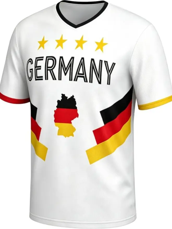 German Fan Football T-Shirt, V-Neck Polyester Jersey for Men & Women, Breathable Top for Match Viewings, Casual Wear & Watch Party