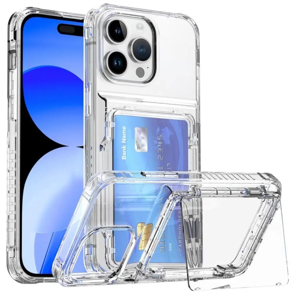Durable Clear Cellphone Case With Card Bag & Phone Holder, Decorative Smartphone Protective Cover for iPhone Cases, Phone Accessories Compatible With