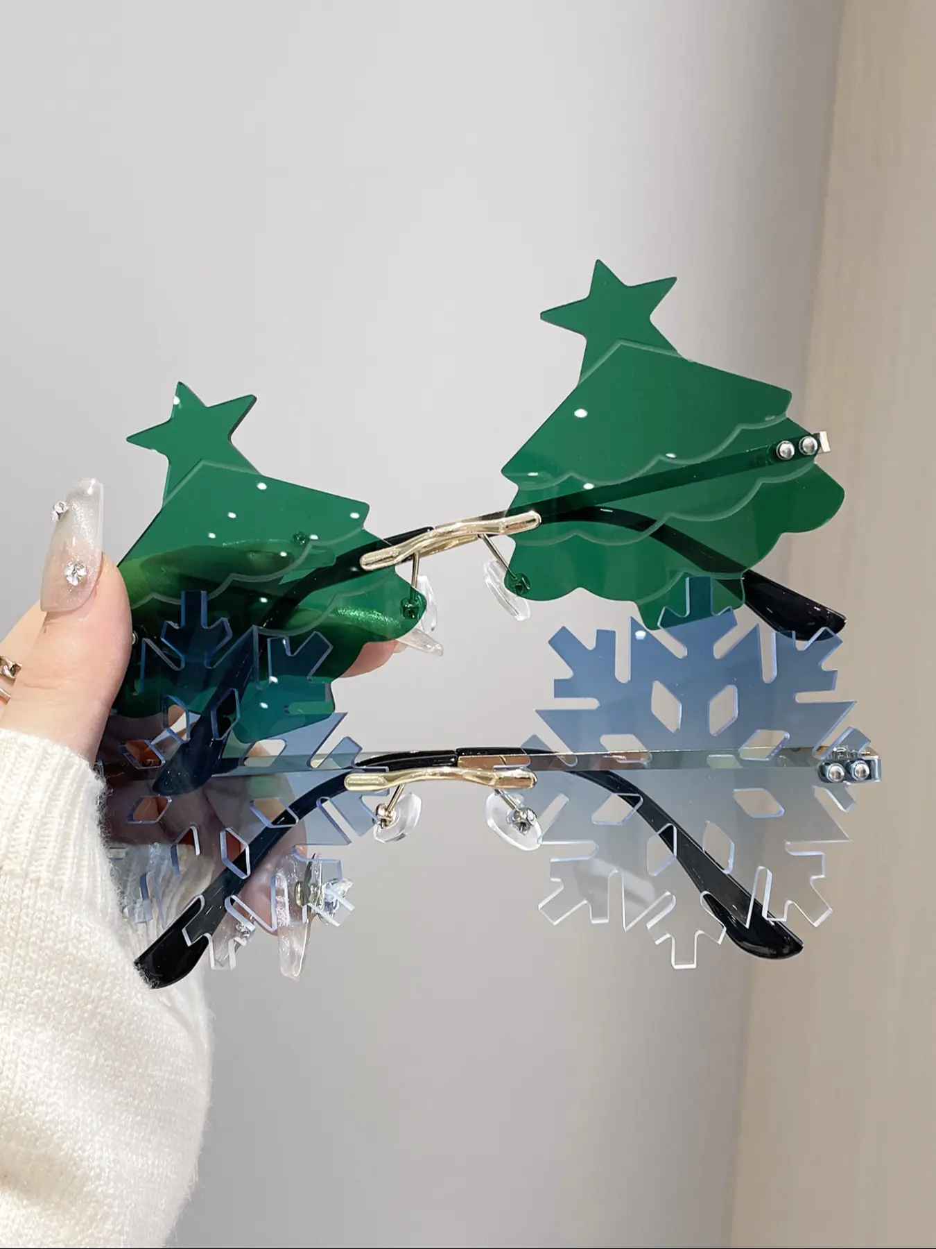 Fashion Christmas Snowflake Sunglasses, Unisex Frameless Party Dance Glasses, Casual Style Stainless Steel Lens, All Seasons Wear, Party Favor