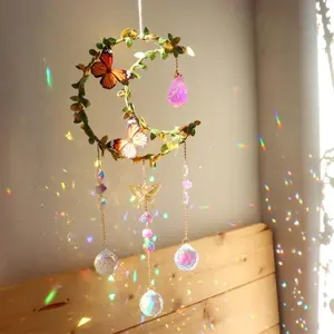 Sun Catcher Leaf Flower Butterfly 10cm/15cm Amethyst Moon Pendant Crystal Ball Prism, DIY Hangable Hanging Decor for Christmas Friday