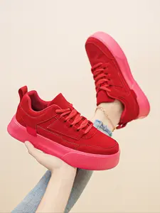 2026 New Women's PU Leather Thick Sole Platform Shoes, Low Top Lace-Up Durable Flat Casual Shoes, Fashion Streetwear Outdoor Commute Trendy Sports Shoes