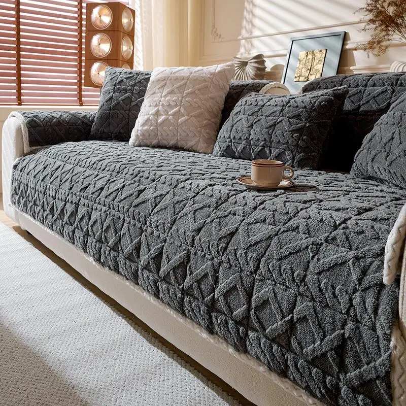 Solid Color Quilted Sofa Cover, 1 Count Soft Comfortable Sofa Cushion Cover, Non-slip Sofa Protector for Home Living Room Bedroom Hotel Dormitory