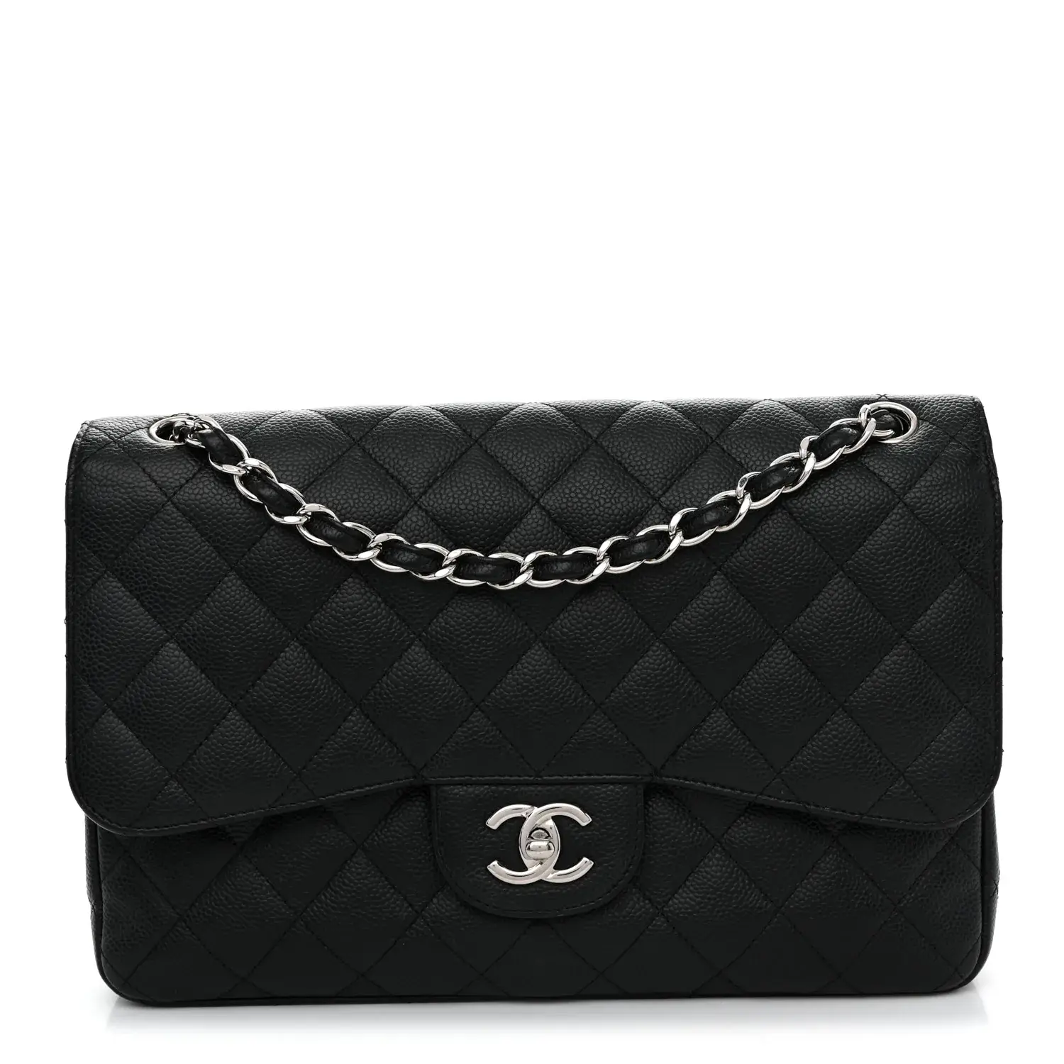 Pre-owned CHANEL Leather Shoulder Bags Caviar Quilted Jumbo Double Flap Black