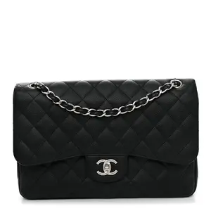Pre-owned CHANEL Leather Shoulder Bags Caviar Quilted Jumbo Double Flap Black