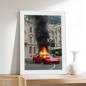 Burning Ferrari, Photography S1,vintage, couple，Minimalist Neutral Poster Print, Aesthetic Wall Decor for Bedroom.