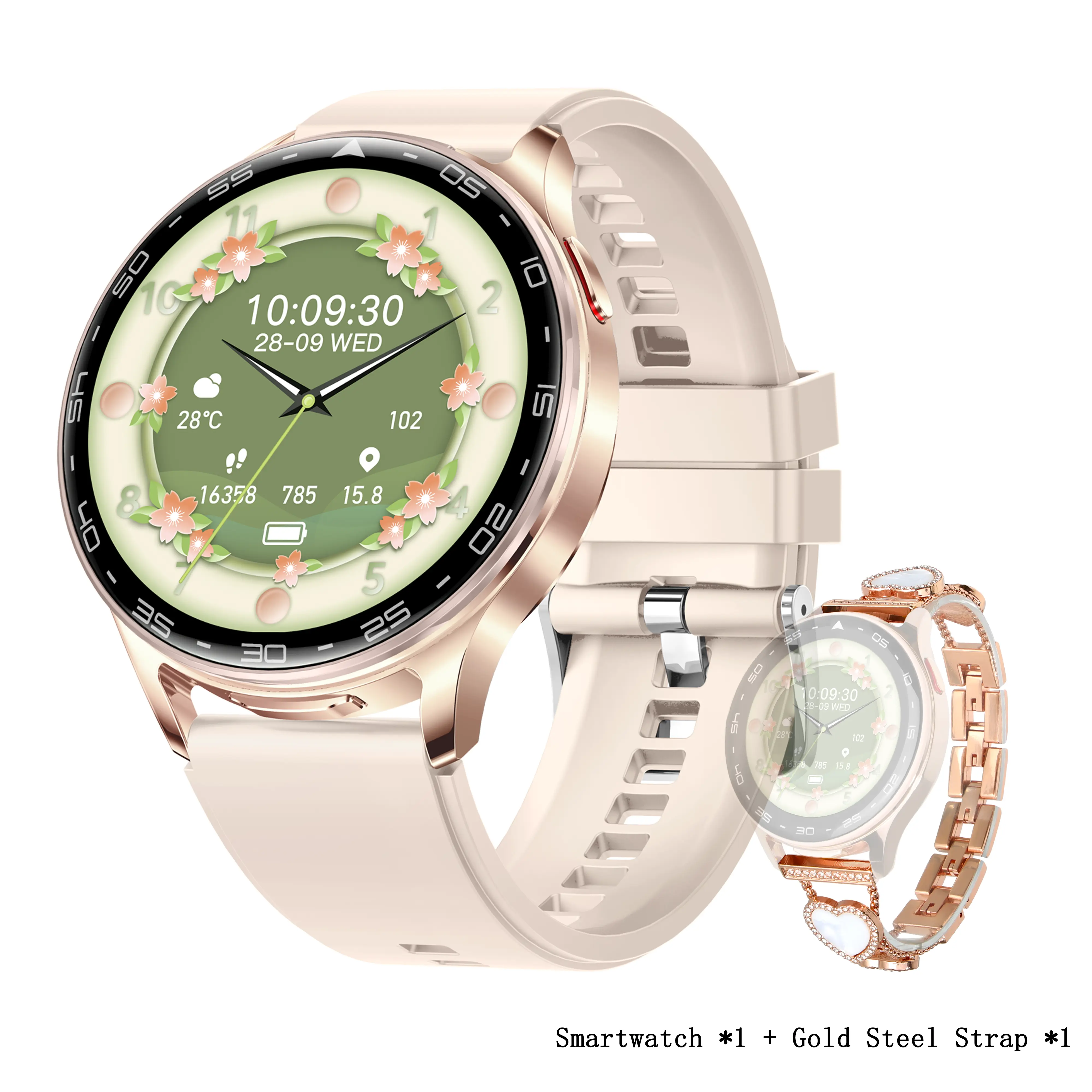 Pink + Gold Steel Strap 