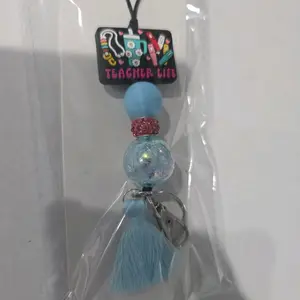 Teacher Life Lanyard with Blue Beads and Tassel - Teacher Accessory