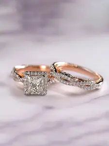 2 Pcs/Set Fashion Cubic Zirconia Stackable Engagement Ring Set For Women For Wedding Party Jewelry Gift