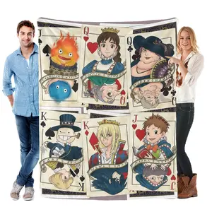 Studio Ghibli Anime Blanket Nana and Chihiro Poker Soft Funny Blanket Ultra Soft Cozy Blanket Gift for Mom Dad Kids, Warm Flannel Throw Blanket for Couch Bed Sofa, Home Decor Blanket for All Seasons