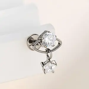 Oufer 16G Titanium AAAAA+ Grade CZ Charm Star Cartilage Piercing Helix Piercing Internally Threaded Flat Back Stud