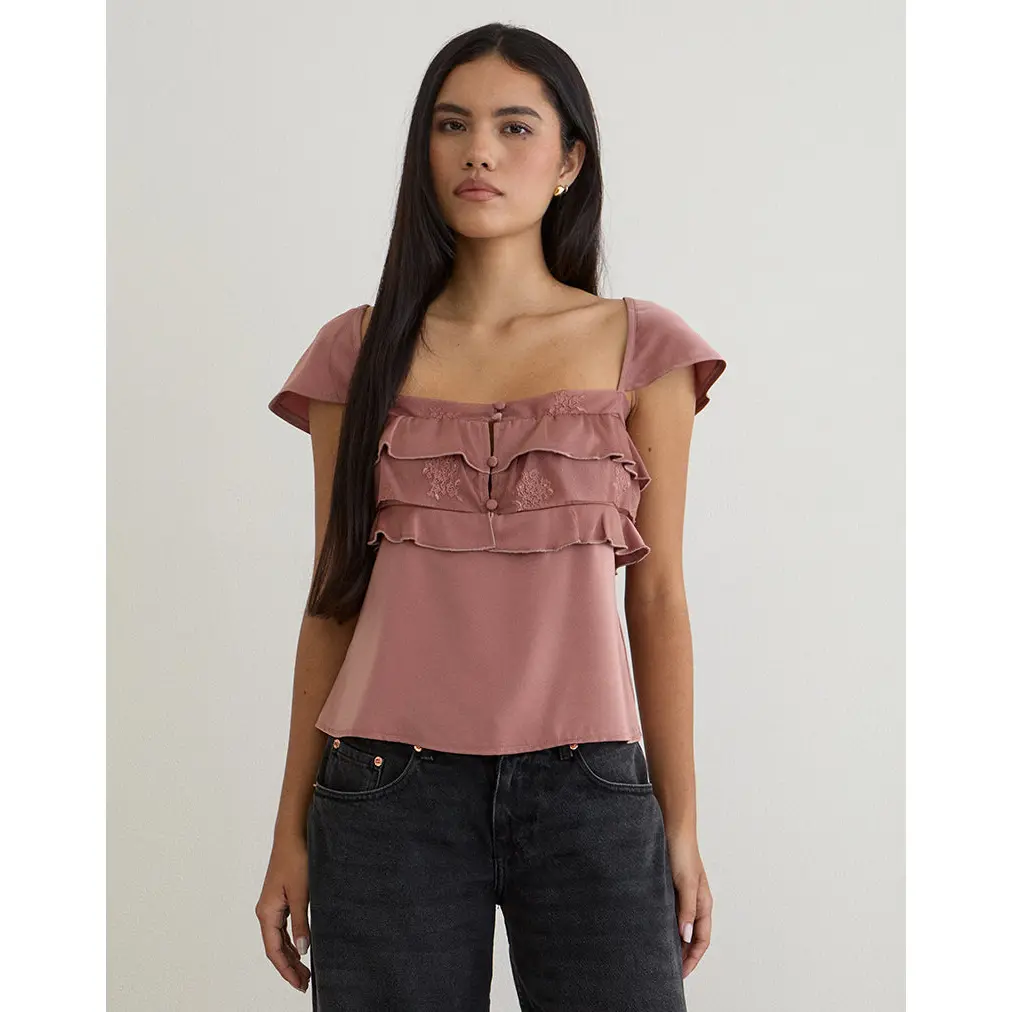 Venaro Double Layer Top in Satin Dusty Pink