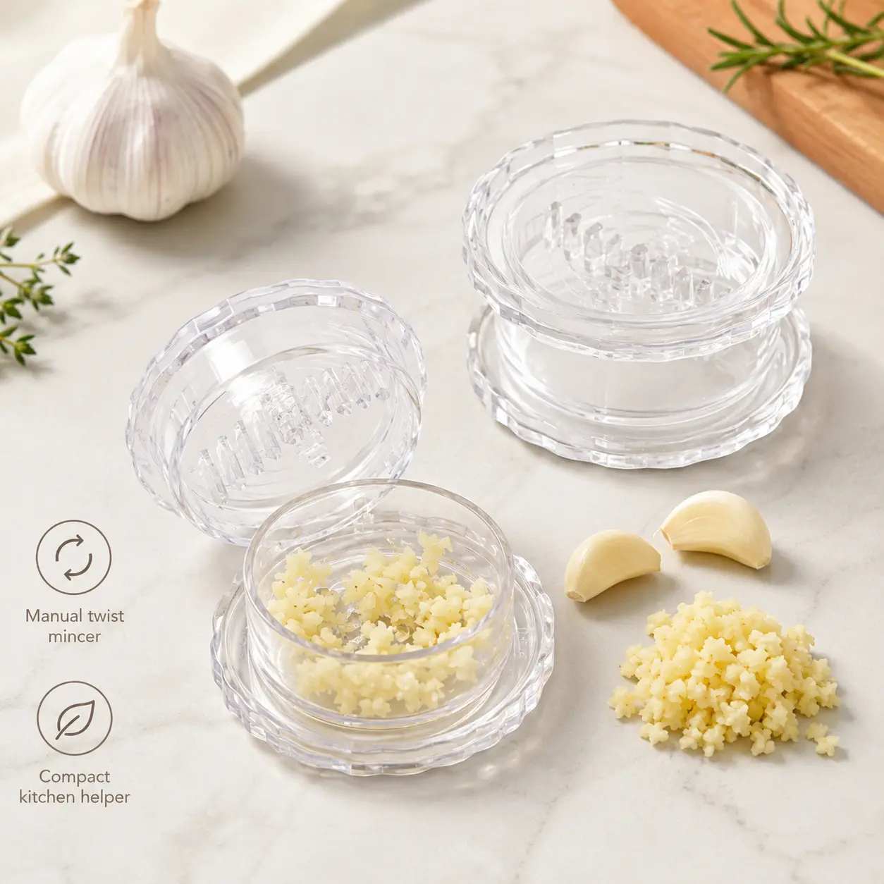 Manual Garlic Twister & Mincer - Single Unit Small Capacity Daily Kitchen Prep Gadget for Garlic, Ginger, Onion, Herbs, Nuts