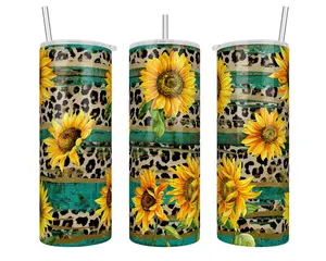20 oz Handmade Pearlescent Rustic Wood Sunflower Leopard Print Stainless Steel Insulated Sublimation Tumbler