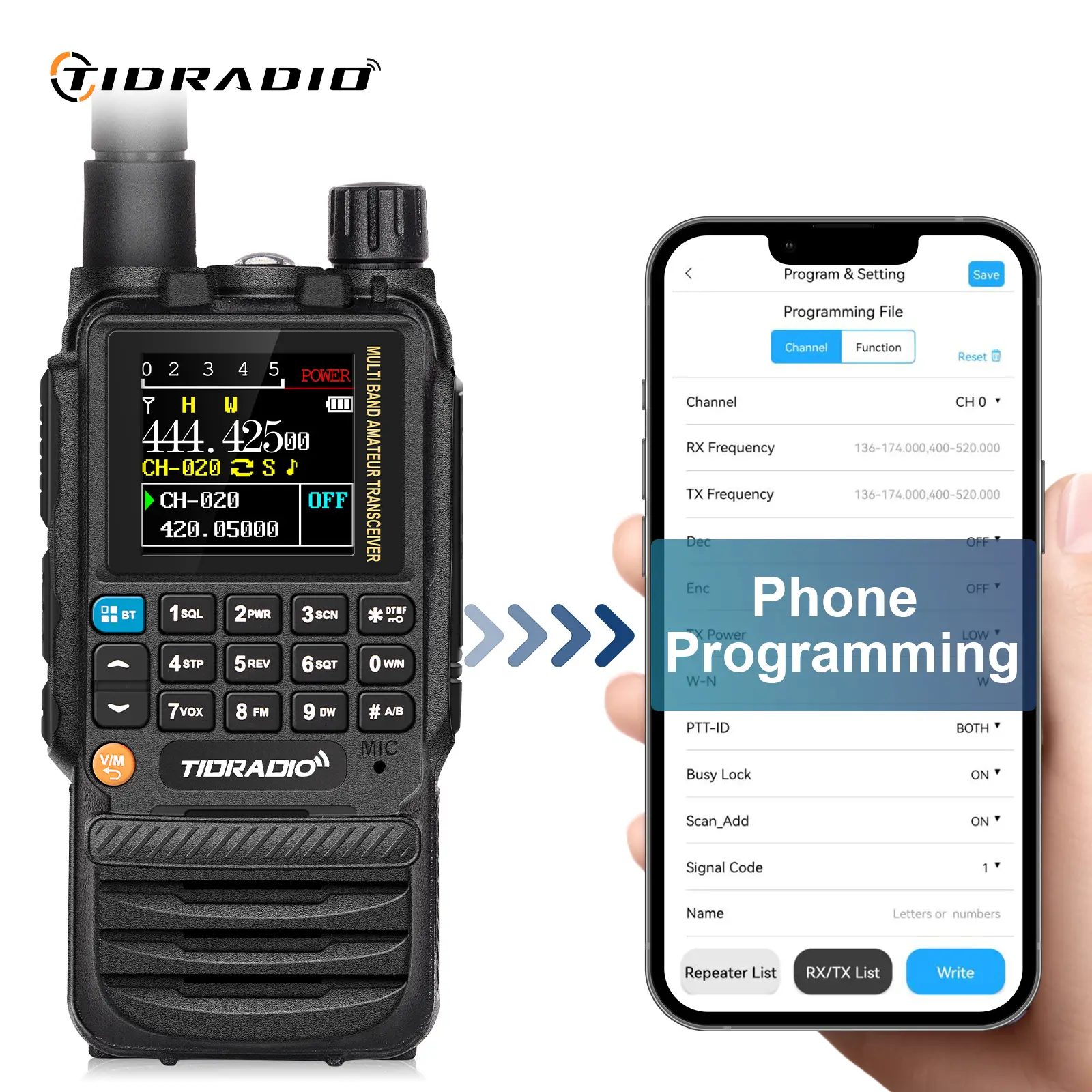 TIDRADIO TD-H3 GMRS&HAM Radio Handheld Long Range Walkie Talkie,Wireless Programming Multi-Band Receiving Two-Way Radio,USB-C Programming & Charging,2