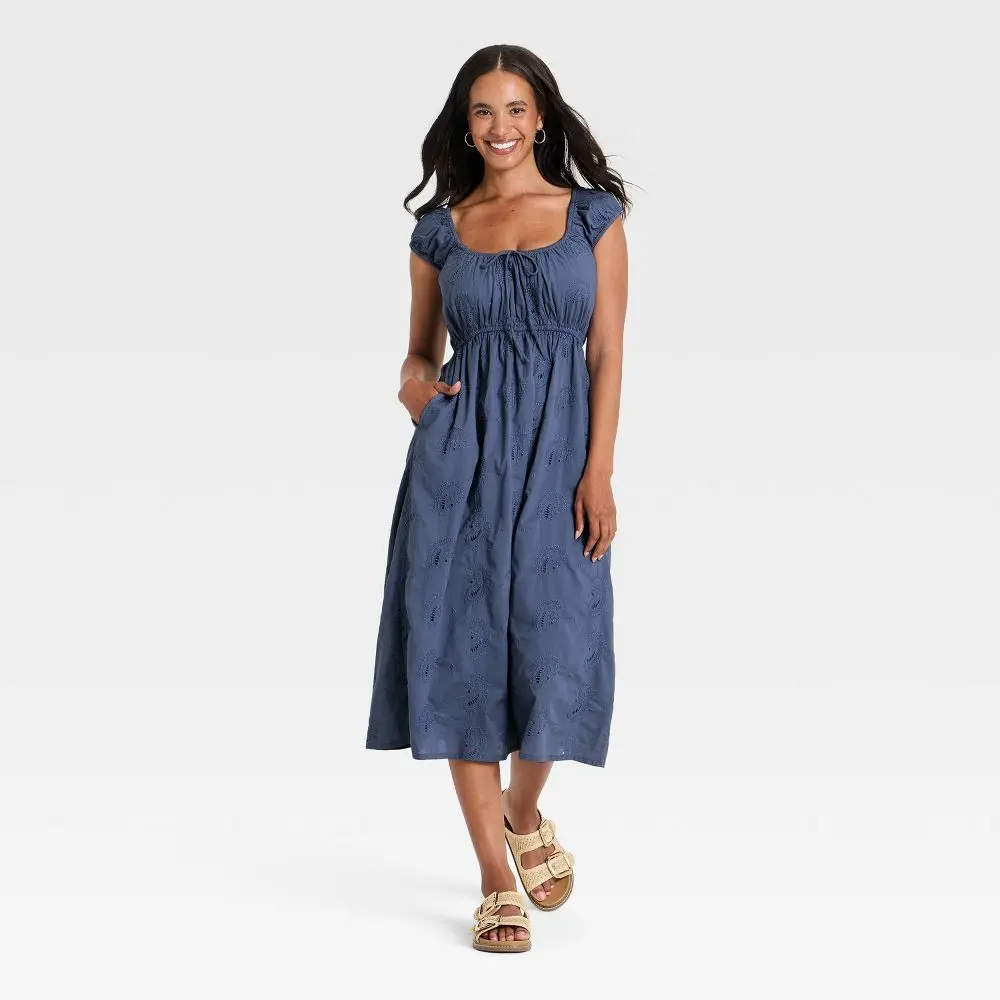 Women's Cap Sleeve Eyelet Midi Sundress - Universal