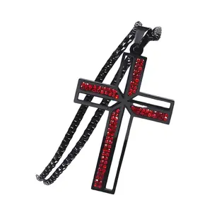 Stylish Crystal Crucifix Necklace Stainless Steel Neckchain for Men and Women