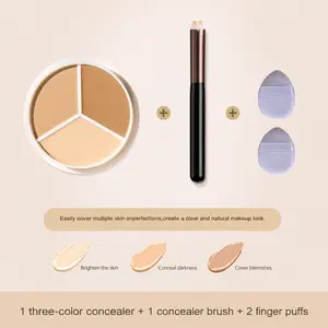 Tri-Color Concealer Palette, Full Coverage Cream Makeup for Dark Circles, 1pc, Blemishes, Redness & Uneven Skin Tone, Natural Beige Highlight and Contour Acne Smooth Compact Cosmetic Daily