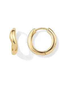 PAVOI 14K Gold Plated Women's Sterling Silver Posts Wavy Huggie Hoops Earrings
