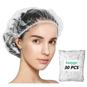Disposable Shower Caps 30 PCS Bath Caps Clear Waterproof Plastic Wraps for Women, Hotel Travel Essentials Accessories Hair Caps(17.3")
