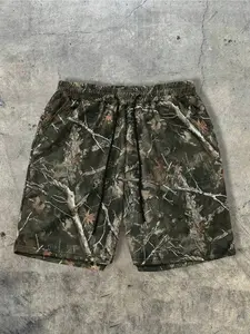 Men Tree Branch Camouflage Print Casual Comfy Camo Summer Shorts, Elastic Waist Drawstring Loose Street Style Short Pants, Versatile Daily Outdoor Sports Beach Wear