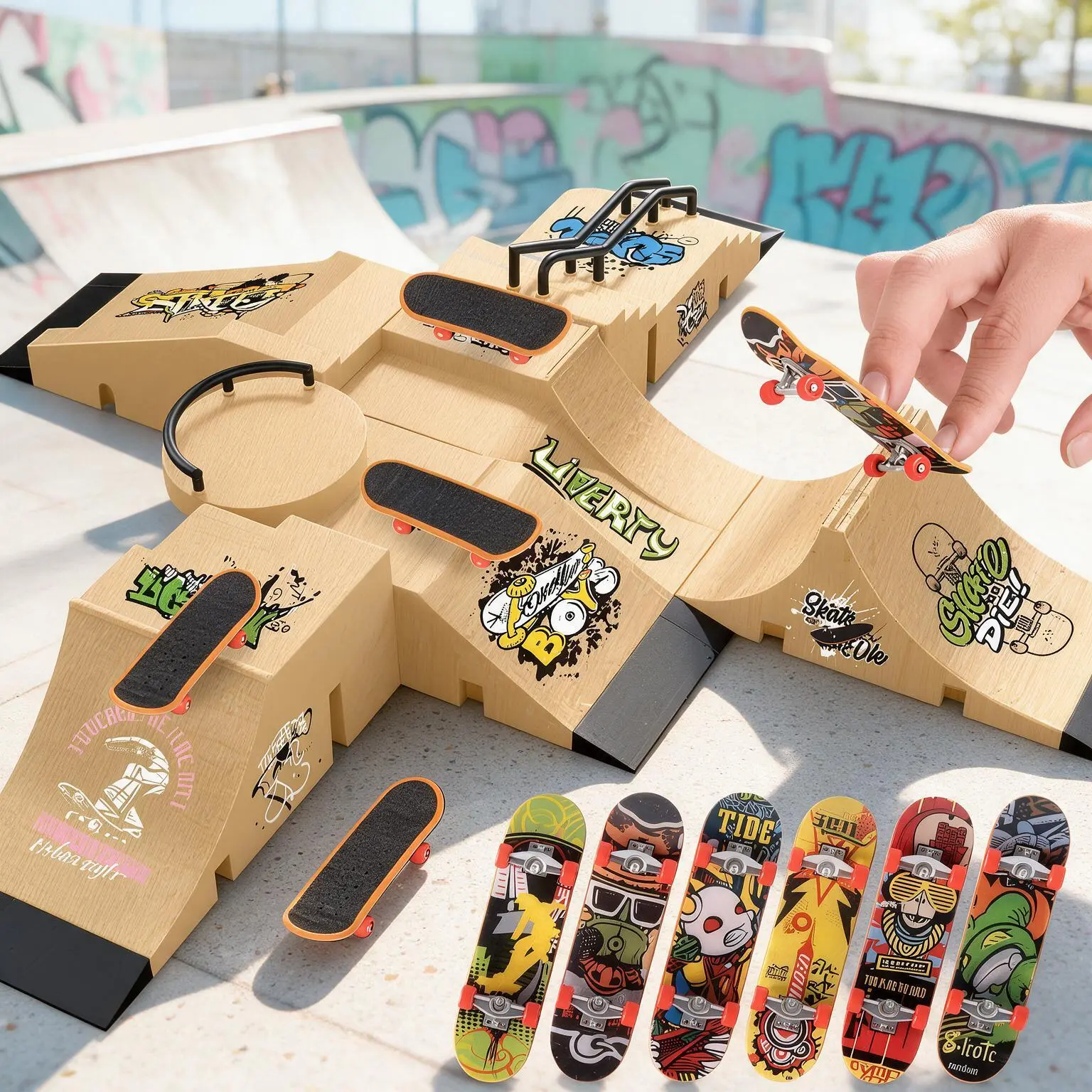 6-in-1 DIY Finger Skateboard Toy - Fidget Inspired Design, Freely Assembleable, Real Skateboarding Sport Restoration, Sensory Fidget Tool, Novel & Fun Classic Novelty Toy Stress Relief Fingertoy Setup Fingerboard, Sensory Fidget Gift, Stress Relief Fidget
