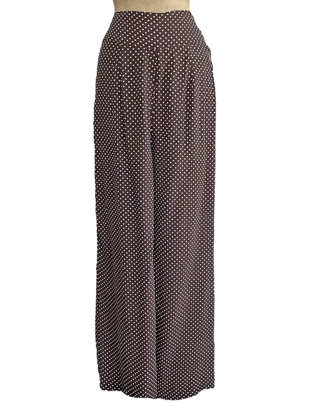 Chocolate Brown Polka Dot 1940s Style High Waisted Palazzo Pants