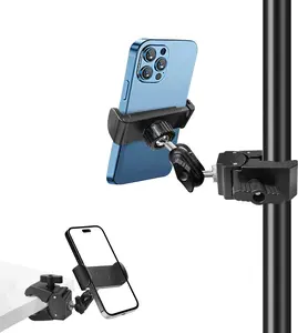 Phone Holder for Mic Stand, Treadmill, Spin , , Adjustable Clamp on Phone Holder for Microphone Stand, Desk Pipe Pole Clamp Phone Mount Stands for    Smartphones (Standard)