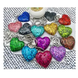 Resin Heart Keychain with Holographic Chunky Glitter and Clasp, Keychain ,Charm, Diaper Bag Tag