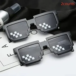 Funny Pixel Mosaic Sunglasses for Men and Women, Perfect for Theme Parties, Birthday Events, Street Photography, Travel, 2 Pairs
