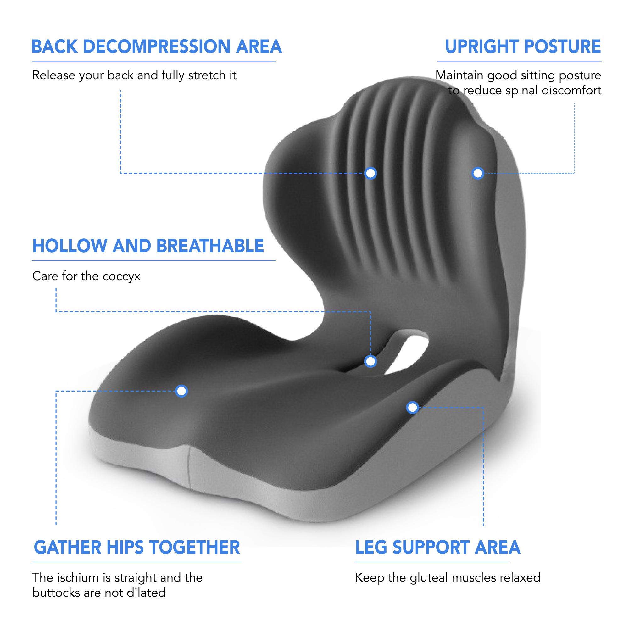 Ergonomic Memory Foam Seat Cushion with Lumbar Waist Support - Personalized Office Chair Cushion for Supportive Sitting, Stress Relief, Soft Cover for Home, Office Use