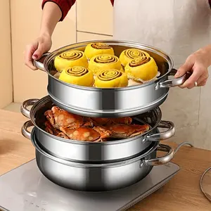 5pcs Multi-Layer Steamer Pot Set, Stainless Steel Dual Layer Steamers & Soup Pots, Durable Kitchenware for Seafood, Vegetables, Dumplings, Cookware