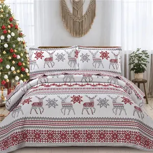 Christmas Bedding Christmas  Bedding Sets Reindeer Quilt Holiday Christmas Bedspread Blanket Coverlet Comforter Set for Winter Snowflakes Lantern  (96"x108")