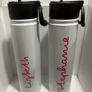 Love Island Inspired Water Bottle - Personalized Name Design  - White with Hot pink  Script