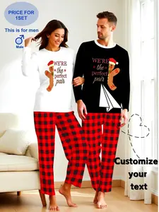 Fashion couple suit printed custom portrait printed couple pajama suit, couple long-sleeved trousers suit, soft and breathable round neck long-sleeved T-shirt and elastic waist trousers, comfortable pajamas, casual loungewear