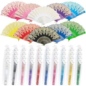 Colorful Spanish Retro Pattern Flower Lace Handheld Chinese Folding Fan for Women Foldable Outdoor Weddings Stage Performance Decoration Unique Aesthetic Practical Stylish Accessory