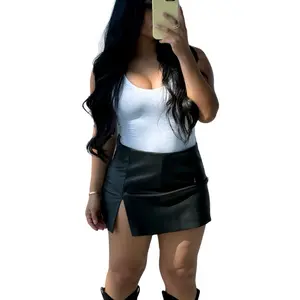 Faux Luxe Noir Collection - Black Faux Pleather Mini Skorts for Women's Fashionable Wear