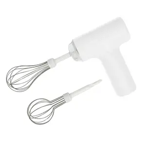 Cordless Hand Mixer, One Touch Off Handheld Electric Whisk with 3 Speed Modes, Hand Held Egg Beater with 2 Detachable Stir Whisks (White）