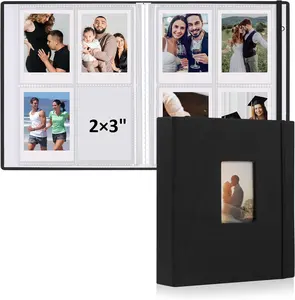 2 count Polaroid Photo Album, 2x3 Inch Pockets Mini Photo Album for 104 Pockets Hold 208 Pictures, Linen Hardcover Polaroid Album Book for Photos, Family Anniversaries,  Vacations (Black)