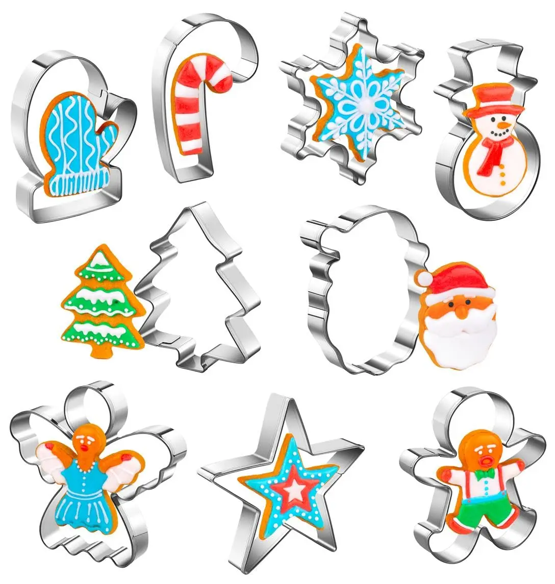 Christmas Cookie Cutters Set of 9 Pieces, Cookie Cutters Shapes for Winter Holiday, Metal Cookie Cutters includes Christmas Tree,Snowflake,Gingerbread Men,Angel,Star,Mitten,Candy Cane,Snowman
